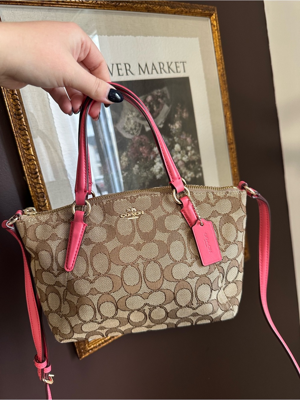 Coach Mini Kelsey Signature Satchel – Pink & Khaki F57830